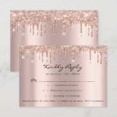 RSVP Rozen Druip Glitter Bruidsmeisjes Bruiloft Kaartje (Voorkant / Achterkant)