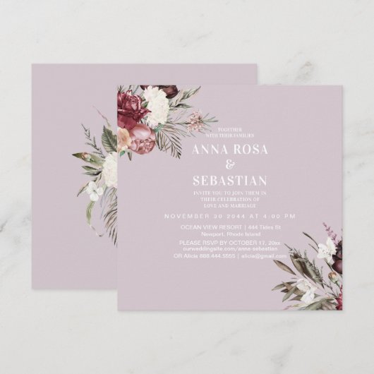 *~* RSVP Rozen Floral Burgandy AR15 + WEDDING Kaart (Voorkant / Achterkant)