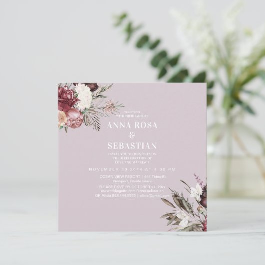 *~* RSVP Rozen Floral Burgandy AR15 + WEDDING Kaart (Staand voorkant)