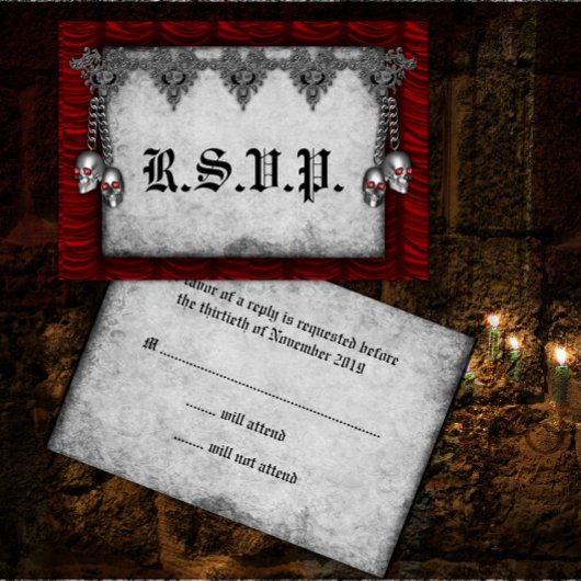 RSVP: Rozen in de vorm van een rode ridderriem RSVP Kaartje