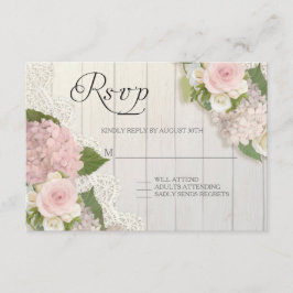 RSVP Rozen Roze hydrangea Lace Wooden Floral Kaartje
