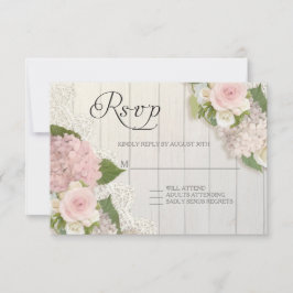 RSVP Rozen Roze hydrangea Lace Wooden Floral Kaartje