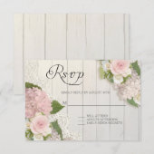 RSVP Rozen Roze hydrangea Lace Wooden Floral Kaartje (Voorkant / Achterkant)