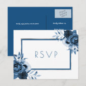 RSVP: RSVP: klassieke blauwe floralen zilverwit Uitnodiging Briefkaart (Voorkant / Achterkant)