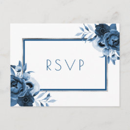 RSVP: RSVP: klassieke blauwe floralen zilverwit Uitnodiging Briefkaart