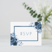 RSVP: RSVP: klassieke blauwe floralen zilverwit Uitnodiging Briefkaart (Staand voorkant)
