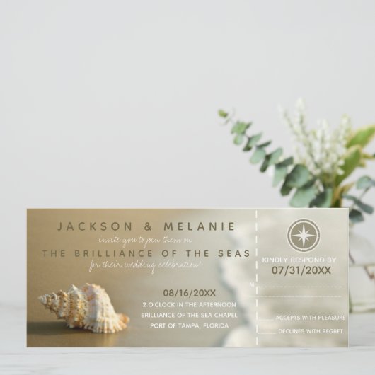 RSVP RSVP Rashell Cruise Ship Boarding Pass Weddin Kaart (Staand voorkant)