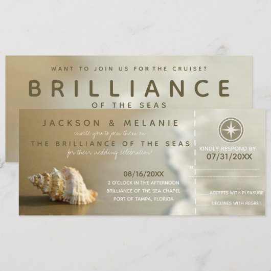 RSVP RSVP Rashell Cruise Ship Boarding Pass Weddin Kaart (Voorkant / Achterkant)