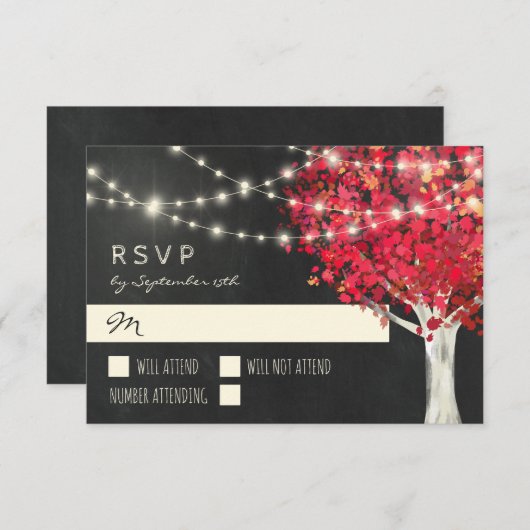 RSVP RSVP Rood Tree & String Lights Autumn Wedding (Voorkant / Achterkant)