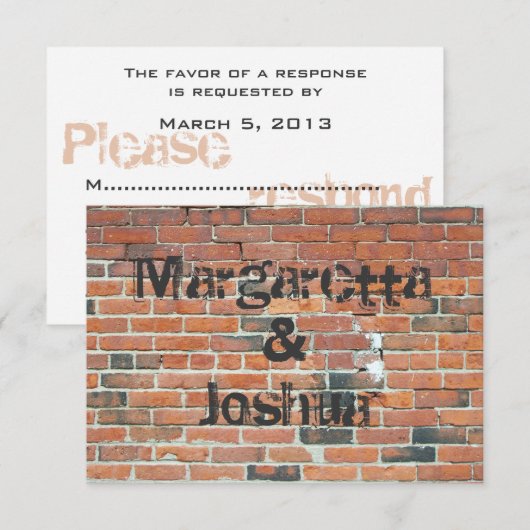 RSVP RSVP RRode  Brick Wall Weddenschap Kaartje (Voorkant / Achterkant)
