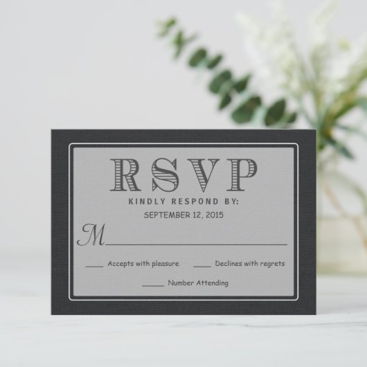 RSVP Rustic Black Burlap Wedding Reply (Staand voorkant)
