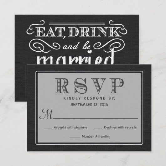 RSVP Rustic Black Burlap Wedding Reply Kaartje (Voorkant / Achterkant)