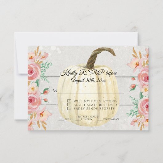 RSVP Rustic Blush Pink Floral White Pumpkin Wooden Kaart (Voorkant)