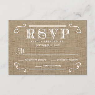 RSVP Rustic Burlap Tan and White Wedding Reply Kaartje