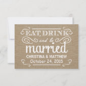 RSVP Rustic Burlap Tan and White Wedding Reply Kaartje (Achterkant)