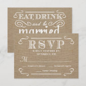 RSVP Rustic Burlap Tan and White Wedding Reply Kaartje (Voorkant / Achterkant)