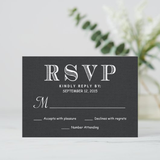 RSVP Rustic Burlap Wedding Reply - Black (Staand voorkant)