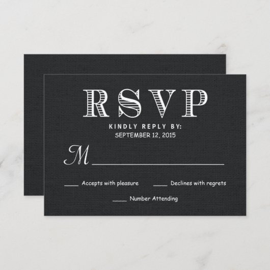 RSVP Rustic Burlap Wedding Reply - Black (Voorkant / Achterkant)