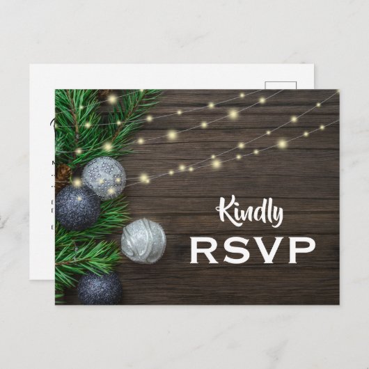 RSVP Rustic Chic Corporate Kerstparty Uitnodiging Briefkaart (Voorkant / Achterkant)