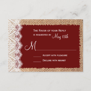 RSVP Rustic Country Burlap Lace Red Wedding
