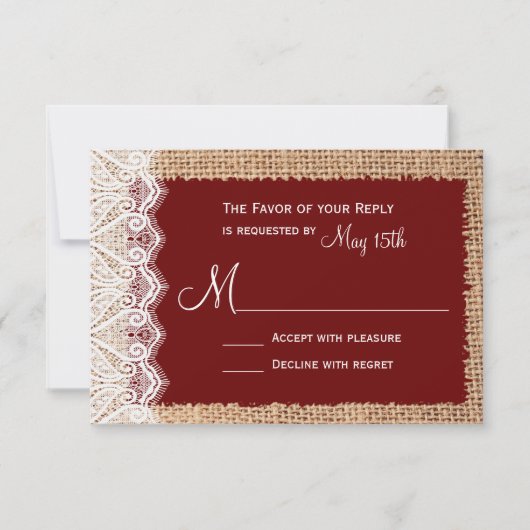 RSVP Rustic Country Burlap Lace Red Wedding (Voorkant)