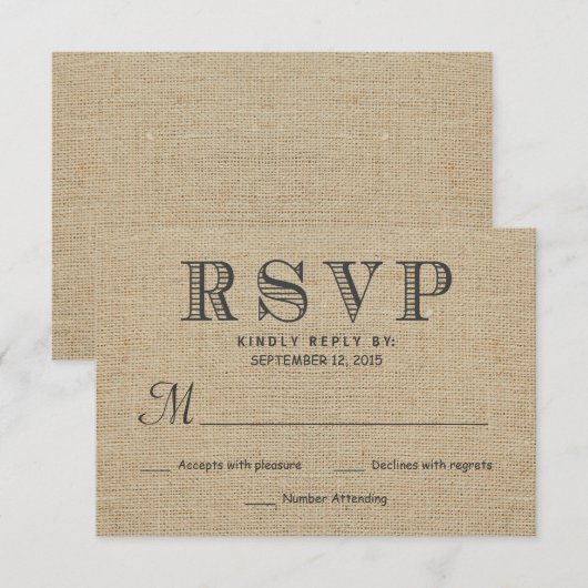 RSVP Rustic Country Burlap Wedding Reply Cards (Voorkant / Achterkant)