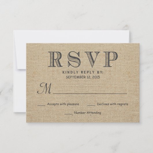 RSVP Rustic Country Burlap Wedding Reply Cards Kaartje (Voorkant)
