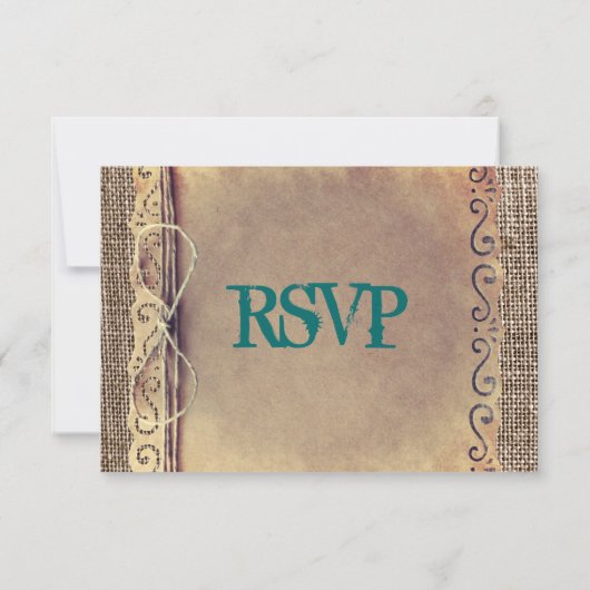RSVP Rustic Country Paper Blauwgroen Wedding (Achterkant)
