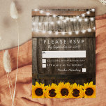 RSVP Rustic Country Wedding | Zonnebloemverlichtin<br><div class="desc">SUNFLOWER VINEYARD WEDDING RSVP KAARTEN | Landschuur,  donkere eekhoorn achtergrond,  touwtreklichten,  gouden gele zonnebloemen,  uw monogram en een moderne rsvp-sjabloon. Zoek andere houten trouwreacties op http://www.zazzle.com/special_stationery</div>