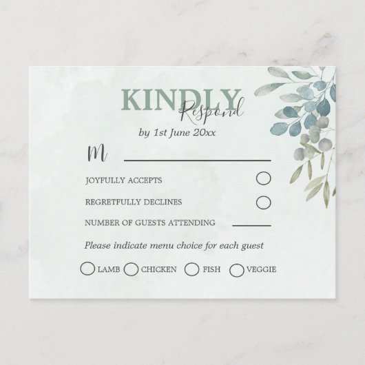 RSVP Rustic Eucalyptus Greenery Wedding Uitnodiging Briefkaart (Voorkant)