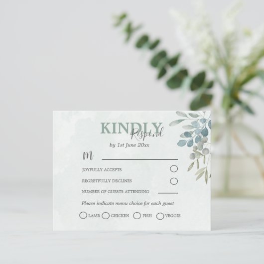RSVP Rustic Eucalyptus Greenery Wedding Uitnodiging Briefkaart (Staand voorkant)