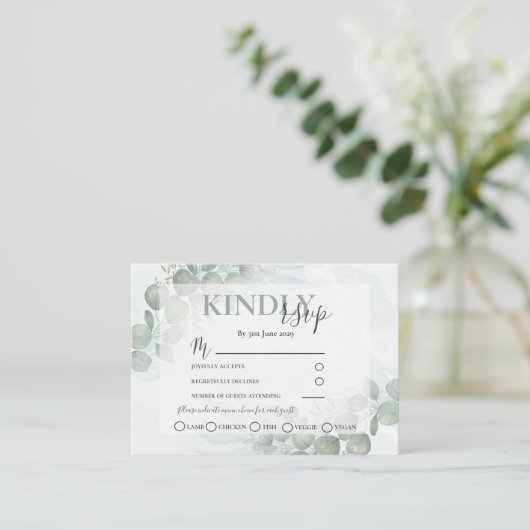 RSVP Rustic Eucalyptus Sage Green Wedding Informatiekaartje (Staand voorkant)