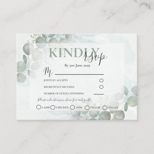 RSVP Rustic Eucalyptus Sage Green Wedding Informatiekaartje (Voorkant)