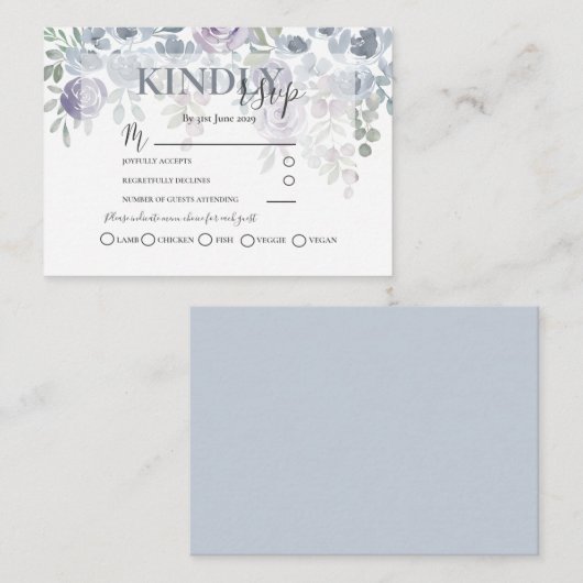 RSVP Rustic Floral Dusty Blue Wedding Informatiekaartje (Voorkant / Achterkant)