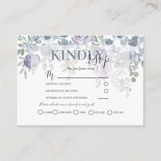 RSVP Rustic Floral Dusty Blue Wedding Informatiekaartje (Voorkant)