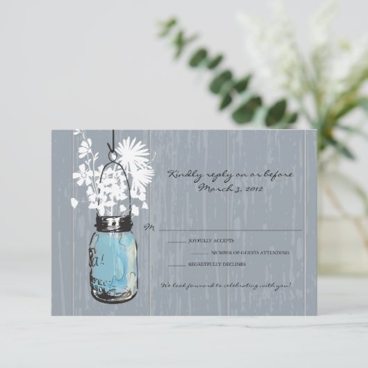 RSVP Rustic Hangende Mason Jar Trouwfeest (Staand voorkant)