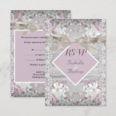RSVP Rustic Hout Bloem Bruiloft Witte Kant Roze Kaartje (Voorkant / Achterkant)