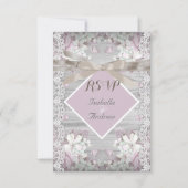 RSVP Rustic Houten Bloem Bruiloft Witte Kant Roze (Voorkant)