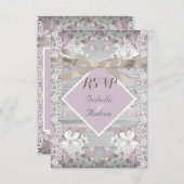 RSVP Rustic Houten Bloem Bruiloft Witte Kant Roze (Voorkant / Achterkant)