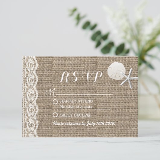 RSVP Rustic Starfish & Sand Dollar Beach Wedding (Staand voorkant)