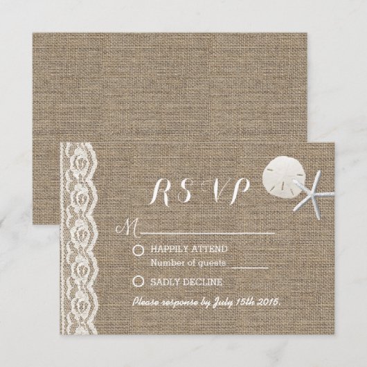 RSVP Rustic Starfish & Sand Dollar Beach Wedding (Voorkant / Achterkant)
