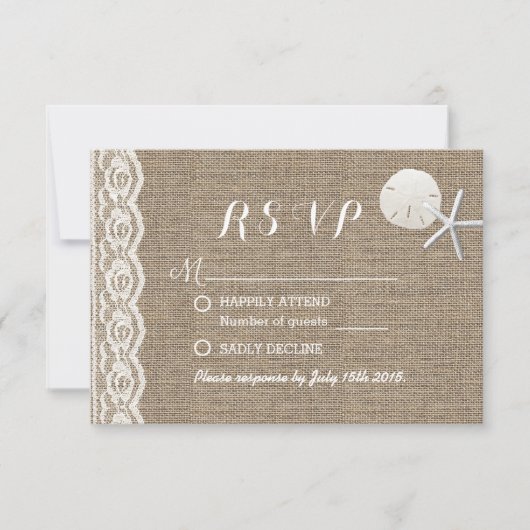 RSVP Rustic Starfish & Sand Dollar Beach Wedding Kaartje (Voorkant)