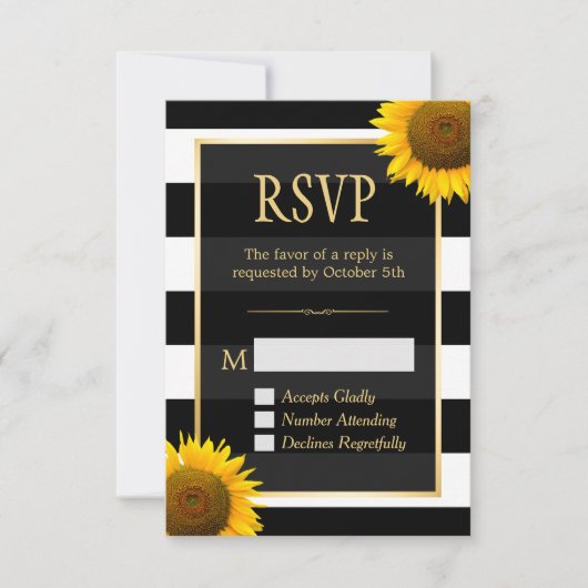 RSVP Rustic Sunflower Black White Striped Kaartje (Voorkant)