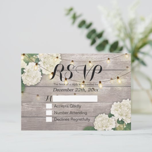 RSVP Rustic Wood Hydrangea String Lights Kaartje (Staand voorkant)