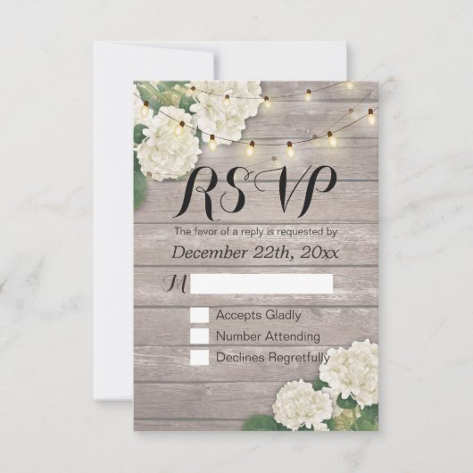RSVP Rustic Wood Hydrangea String Lights Kaartje (Voorkant)