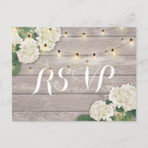 RSVP Rustic Wood Hydrangea String Lights Uitnodiging Briefkaart