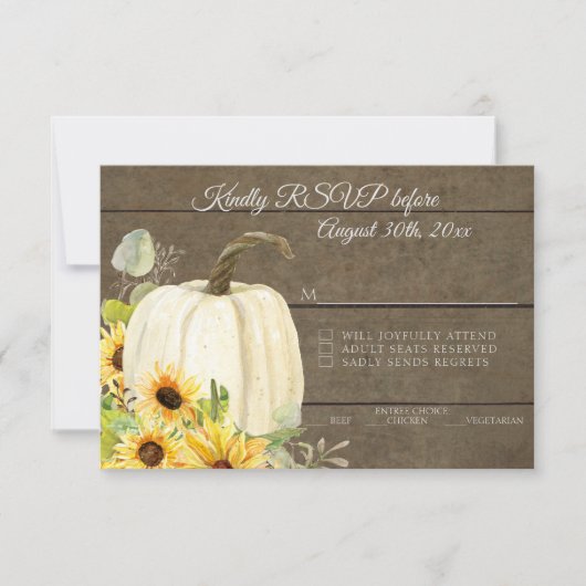 RSVP Rustieke Aquarel Bloem Wit Pompoen Houten Kaart (Voorkant)