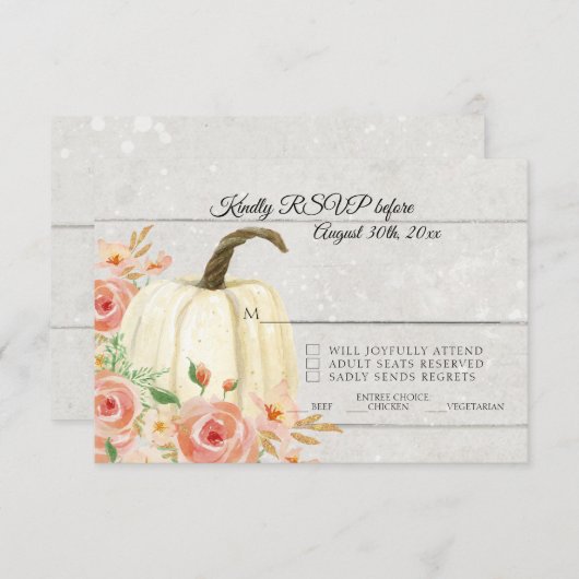 RSVP Rustieke Aquarel Bloem Wit Pompoen Houten Kaart (Voorkant / Achterkant)