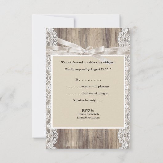 RSVP rustieke bruiloft beige witte kant hout (Achterkant)
