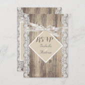 RSVP rustieke bruiloft beige witte kant hout (Voorkant / Achterkant)